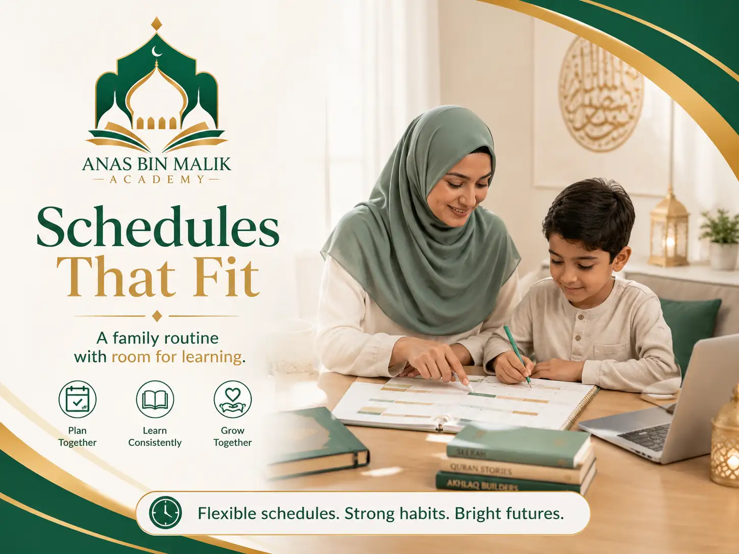 Muslim family building a weekly routine that includes learning time